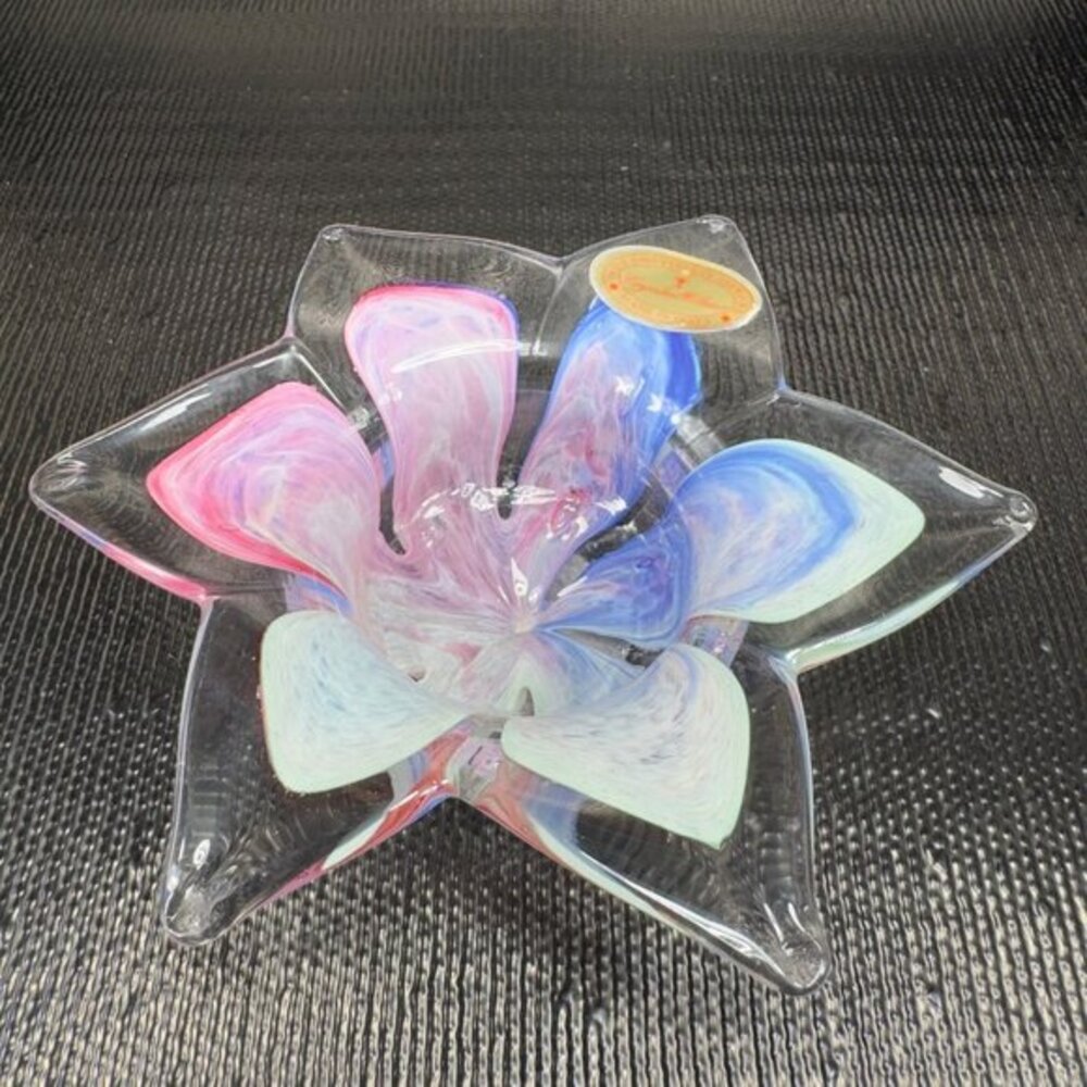 Crystal Clear Italian Art Glass Flower‎ Shaped Votive Candle Holder Dish Bowl